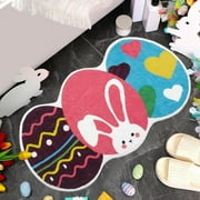 HCJKDU Floor Mat Easter Faux Cashmeres Entry Door Mat Cartoons Rabbits Bathroom Nonslip Mat